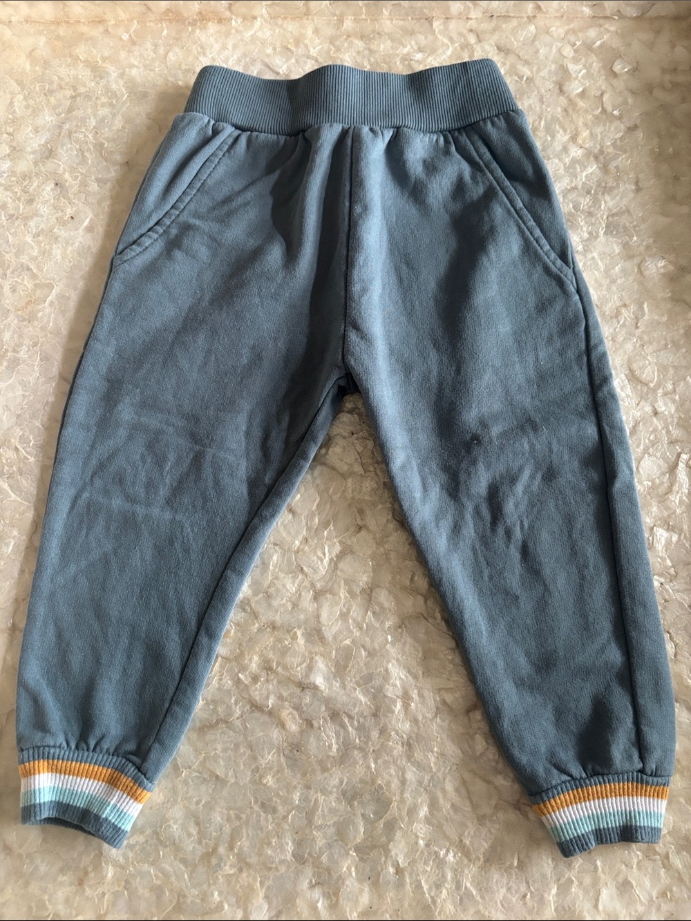 Bon Bebe Slate Blue Jogger Pants with Striped Cuffs